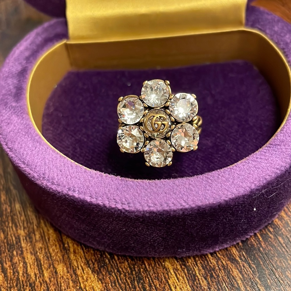 GUCCI Crystal Double G Ring